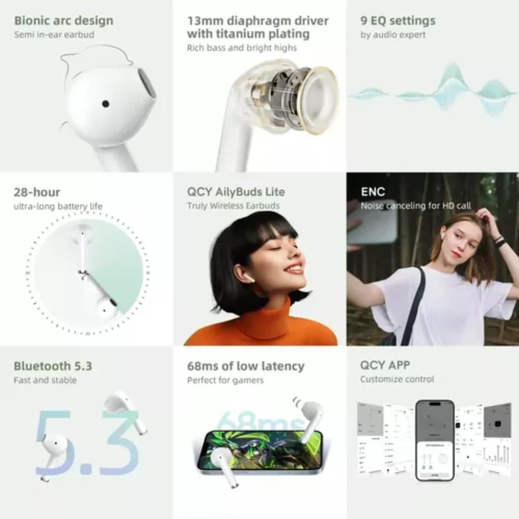Auricular Bluetooth TWS AilyBuds Lite QT29 Blanco y negro QCY By Xiaomi